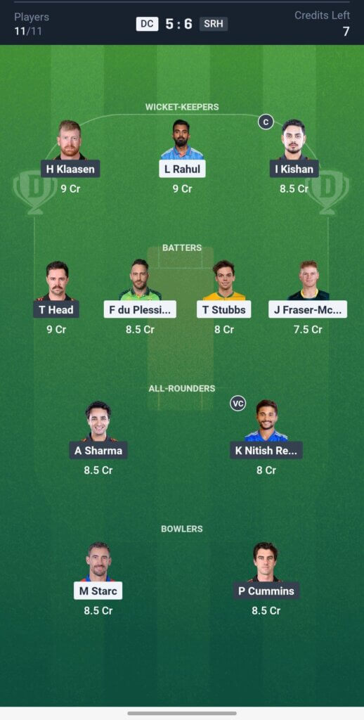DC v/s SRH Head To Head Record | Pitch Report & Fantasy dream टीम प्रिडिक्शन | IPL 2025